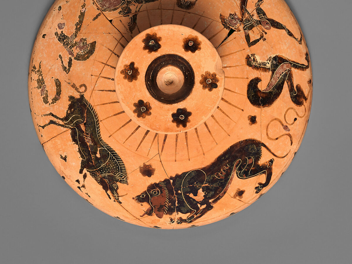 Terracotta lid of a lekanis (lidded bowl), Terracotta, Greek, Chalcidian
