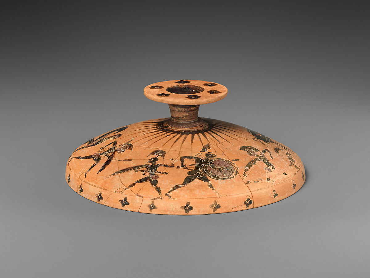 Terracotta lid of a lekanis (lidded bowl), Terracotta, Greek, Chalcidian