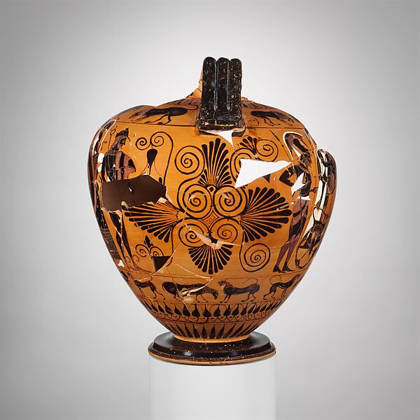 Terracotta fragments of a neck-amphora (jar), Attributed to the Princeton Painter, Terracotta, Greek, Attic