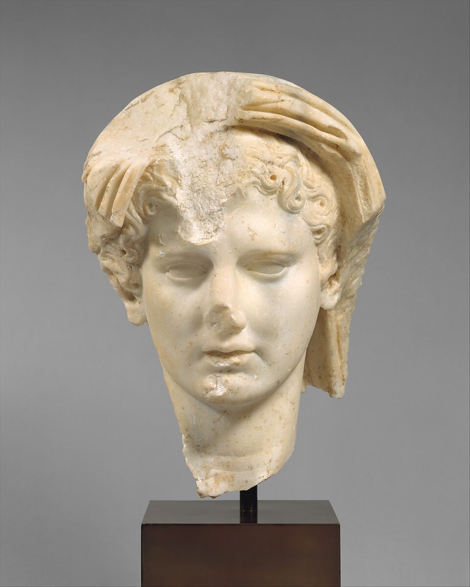 Marble head of a veiled man, Marble, Roman 