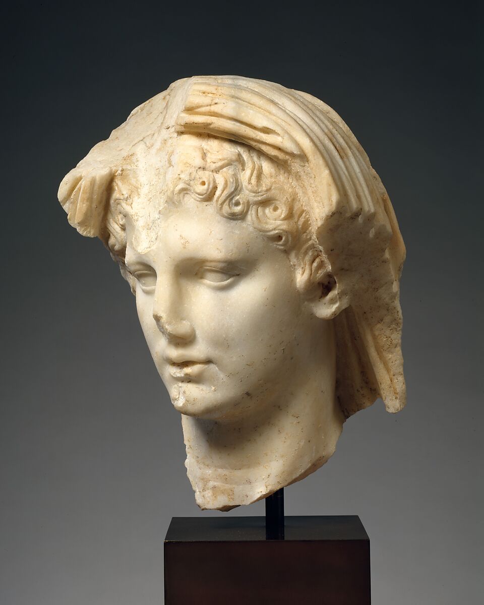 Marble head of a veiled man, Marble, Roman