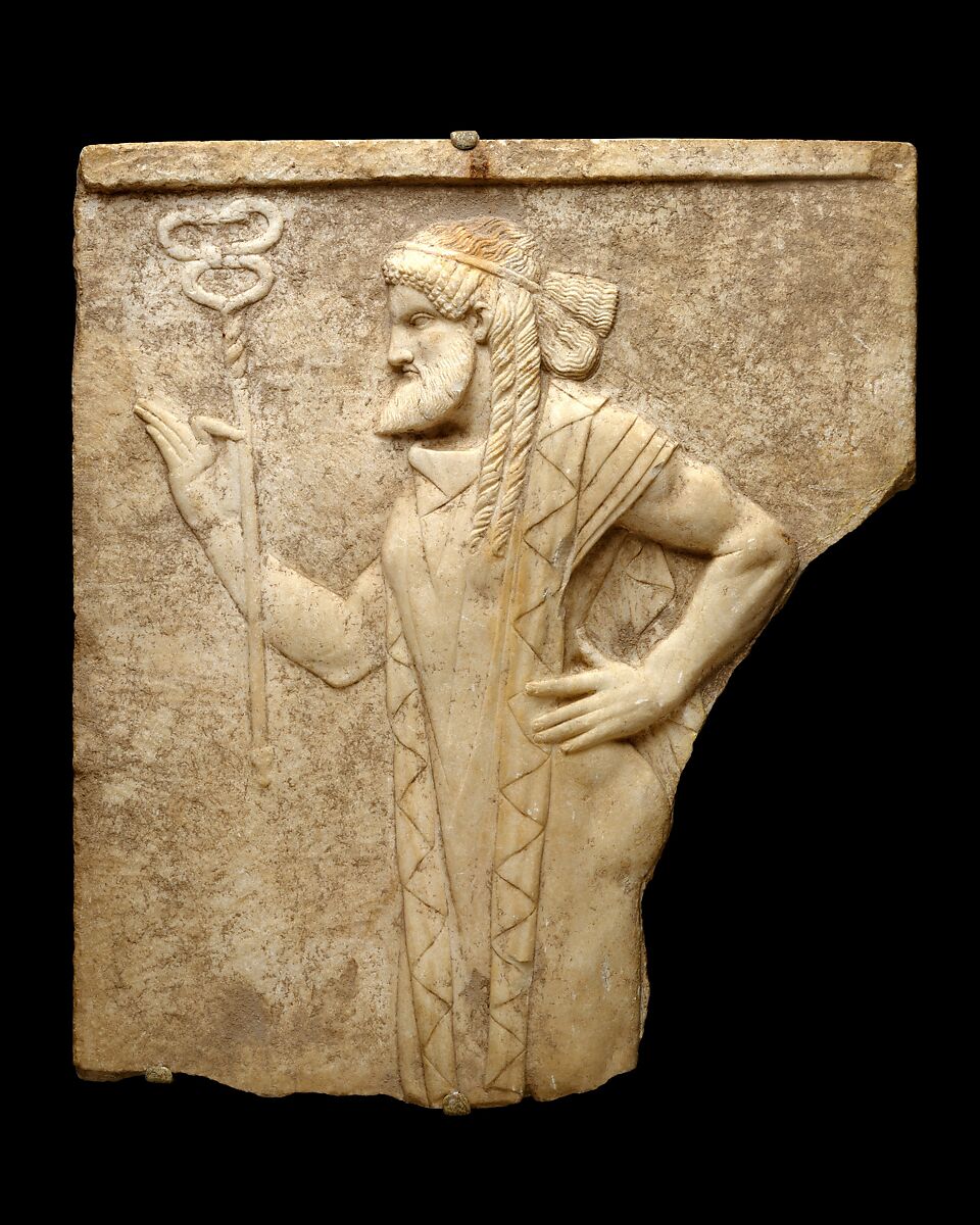 Marble relief with Hermes, Marble, Roman 