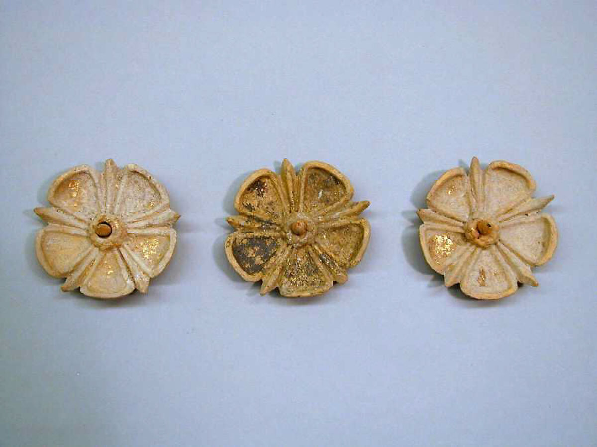 Three gilded terracotta appliqués, Terracotta, gold, Greek, South Italian, Tarentine 