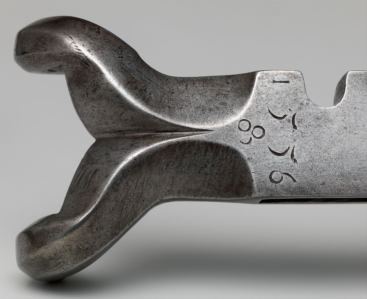 Crossbow, Cranequin and Six Crossbow Bolts, Steel, wood (probably cherry, and possibly service tree), ivory (probably elephant), horn, mother-of-pearl, iron alloy, copper alloy, hemp, southern German or Tyrolese; cranequin probably German or Swiss