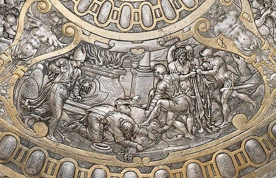 Electrotype Reproduction of a 16th Century Italian Shield, Elkington &amp; Co. (British, Birmingham, 1829–1963), Copper, gold, silver, British, Birmingham