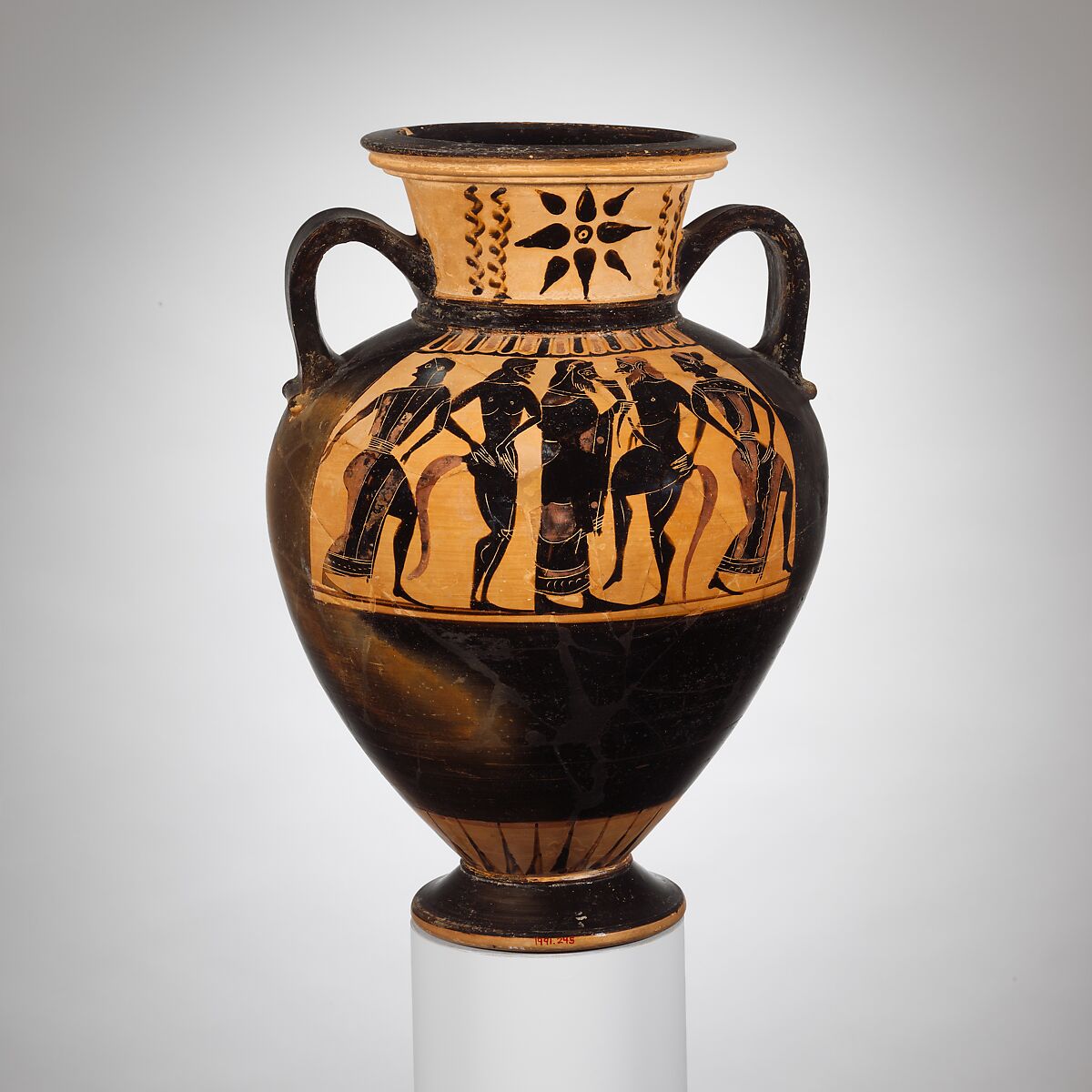 Terracotta neck-amphora (storage jar), Terracotta, Greek, Attic