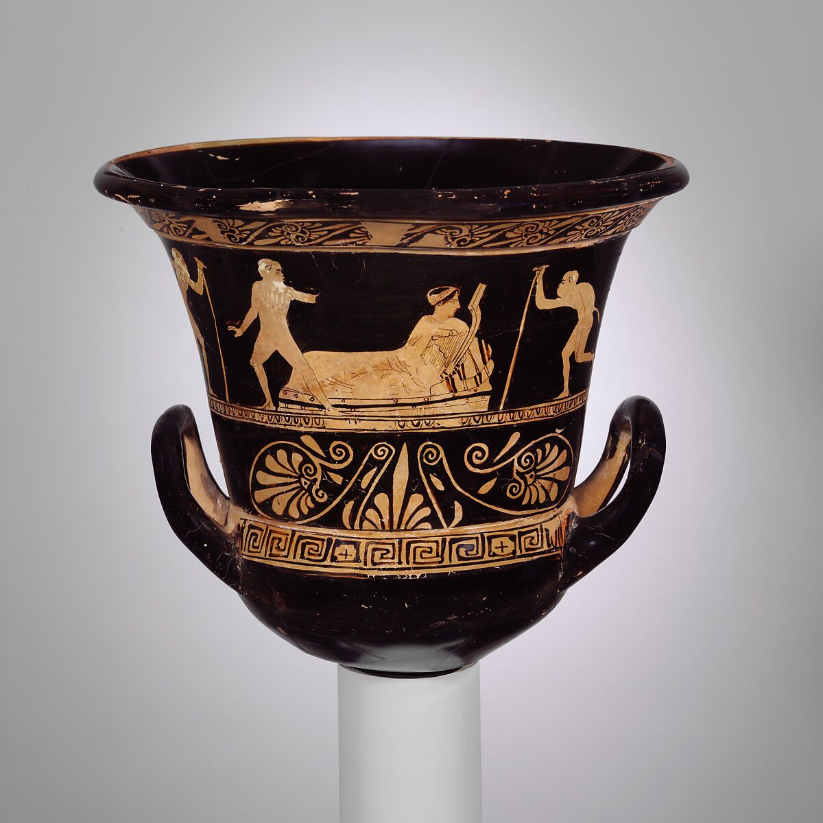 Terracotta calyx-krater (bowl for mixing wine and water), Terracotta, Greek, Attic 