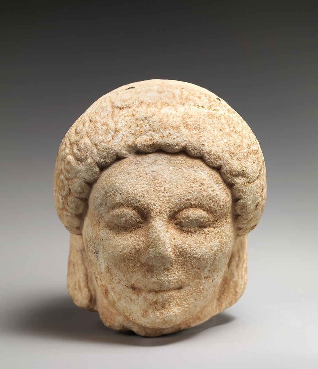 Marble head of a kouros (youth), Marble, Greek