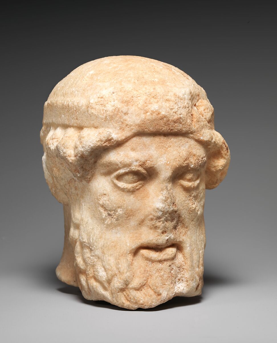 Marble herm head of a bearded deity, Marble, Greek, Attic