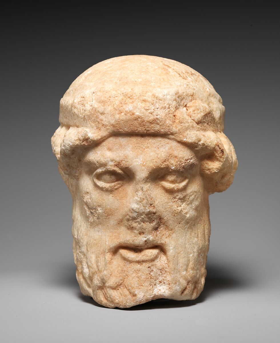 Marble herm head of a bearded deity, Marble, Greek, Attic