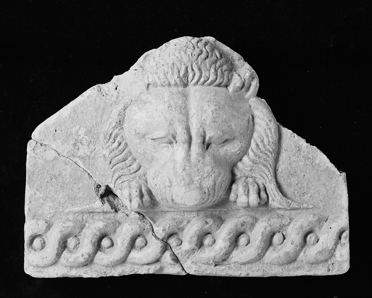 Terracotta antefix with lion's head, Terracotta, East Greek 