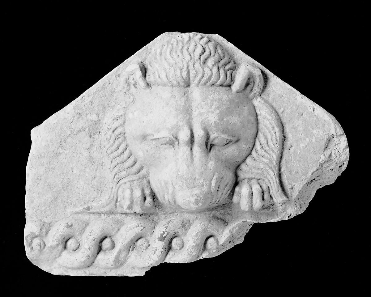 Terracotta antefix with lion's head, Terracotta, East Greek 