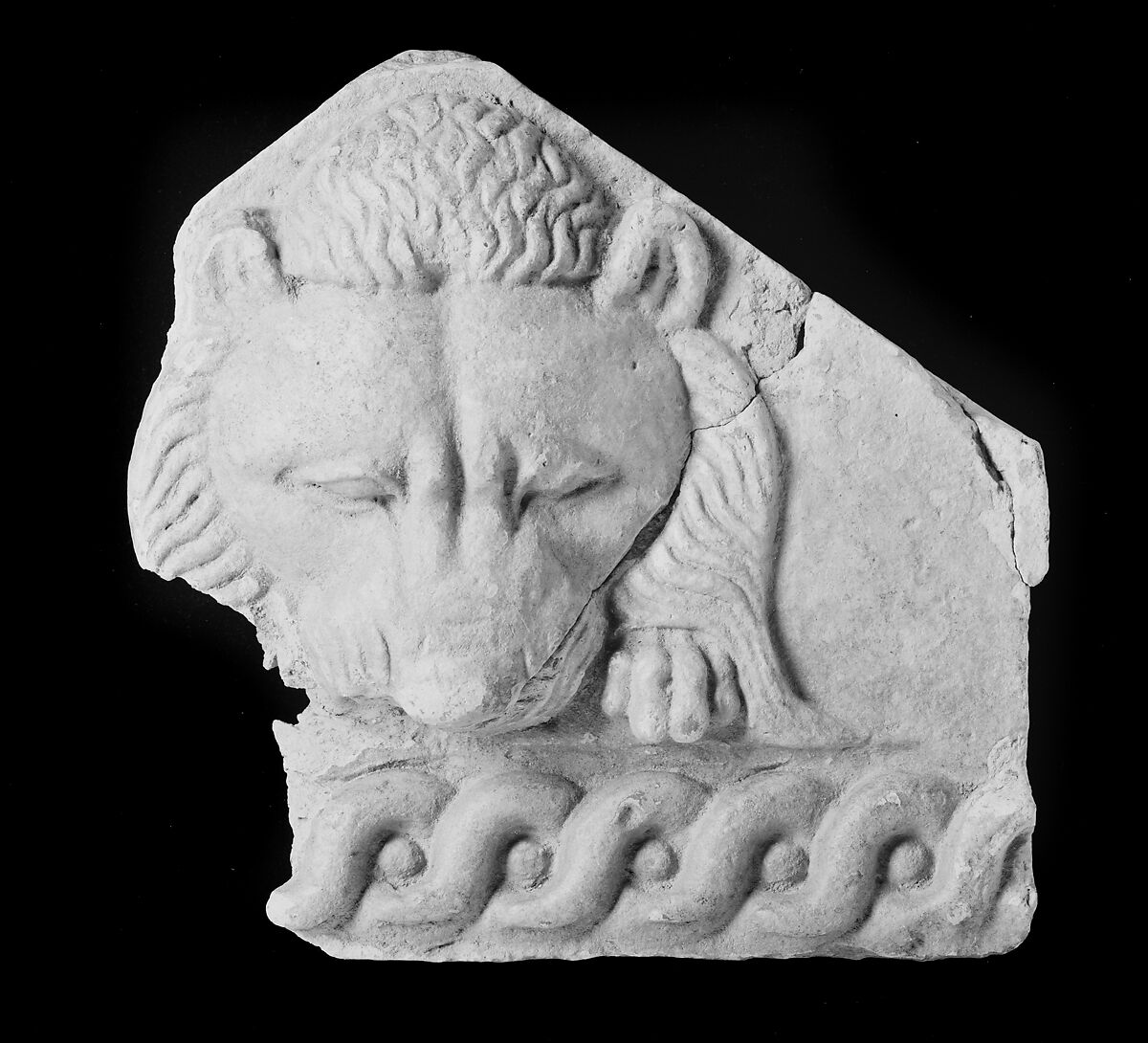 Terracotta antefix with lion's head, Terracotta, East Greek 