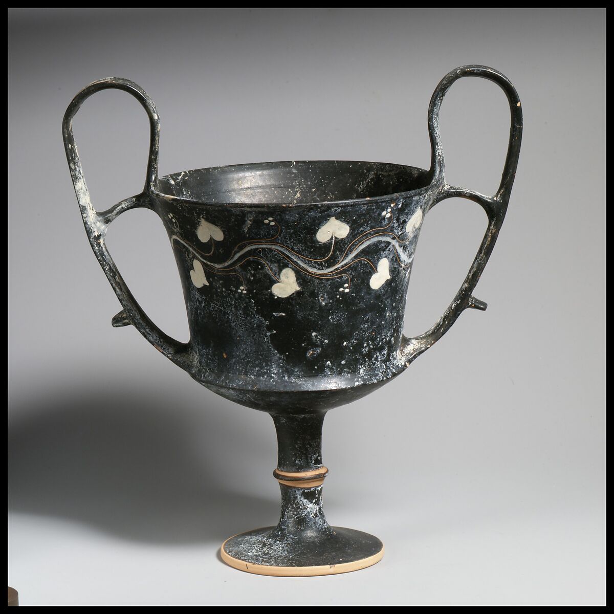 Terracotta kantharos (drinking cup with two high handles), Terracotta, Greek, Boeotian 