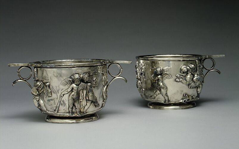 Pair of silver scyphi (cups) with relief decoration