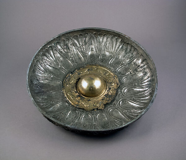 Gilded silver phiale (libation bowl), Gilded silver, Greek 