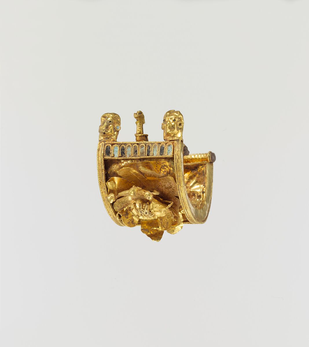 Gold and enamel a baule earring, Gold, enamel, Etruscan