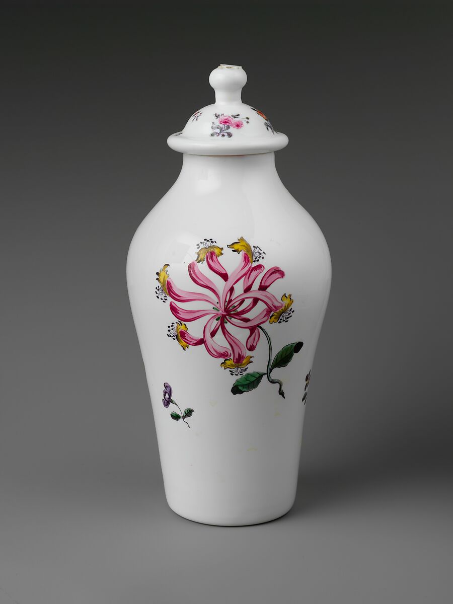 Covered Vase, Opaque glass with enamel decoration, British 