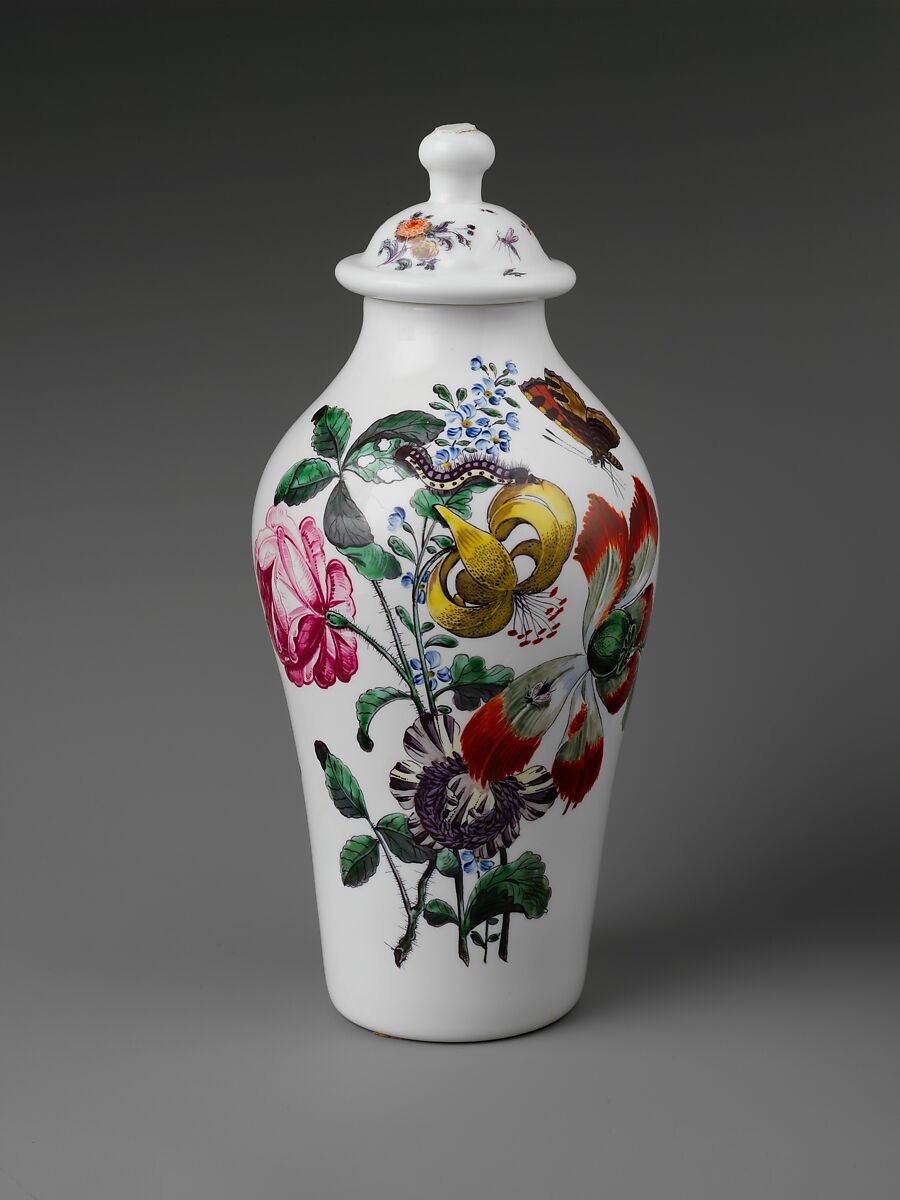 Covered Vase, Opaque glass with enamel decoration, British