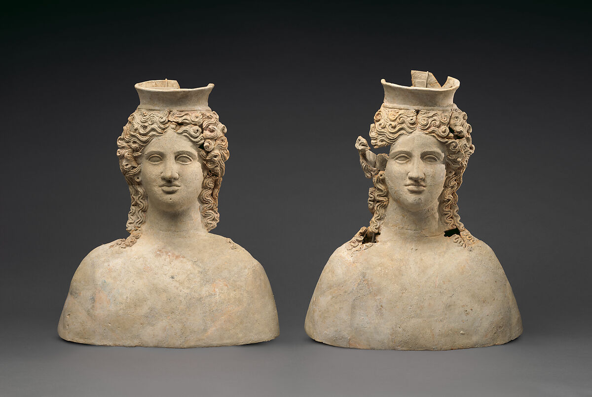 Two terracotta busts, Terracotta, Greek, Sicilian 