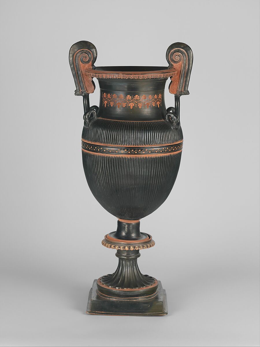 Pair of terracotta volute-kraters (vases for mixing wine and water) with stands, Terracotta, Greek, South Italian, Apulian