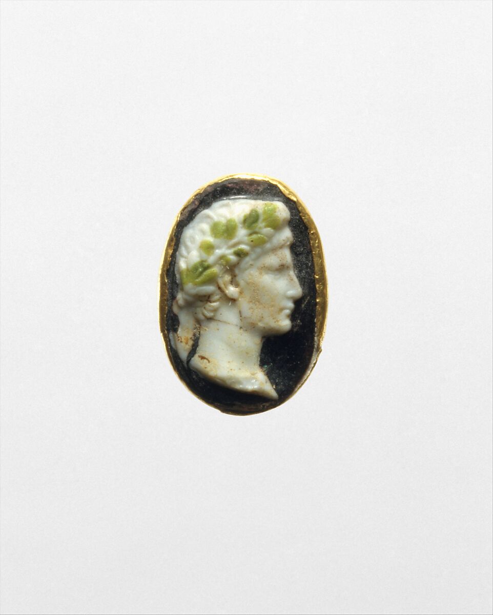 Gold ring with cameo glass portrait of the Emperor Augustus, Gold with glass, Roman 