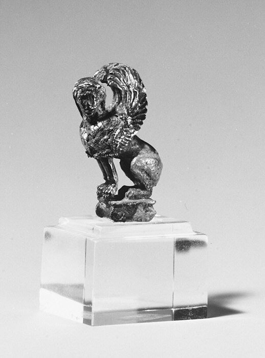 Silver statuette of a sphinx with gilding, Silver, with gilding, Greek