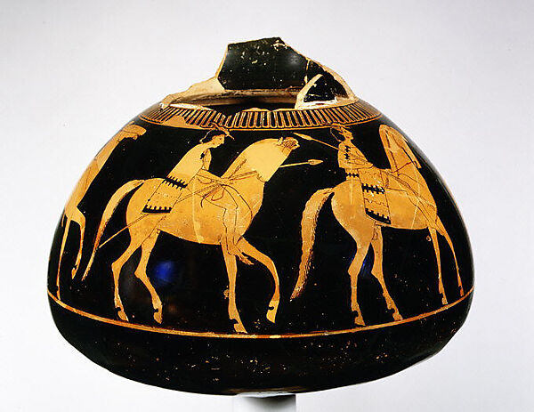 Terracotta psykter (vase for cooling wine), Attributed to Smikros, Terracotta, Greek, Attic 