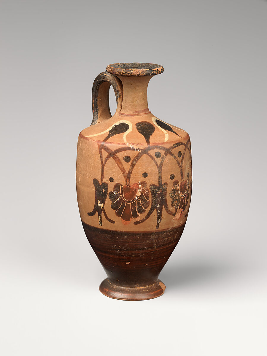 Terracotta lekythos (oil jar), Terracotta, Greek, Euboean 