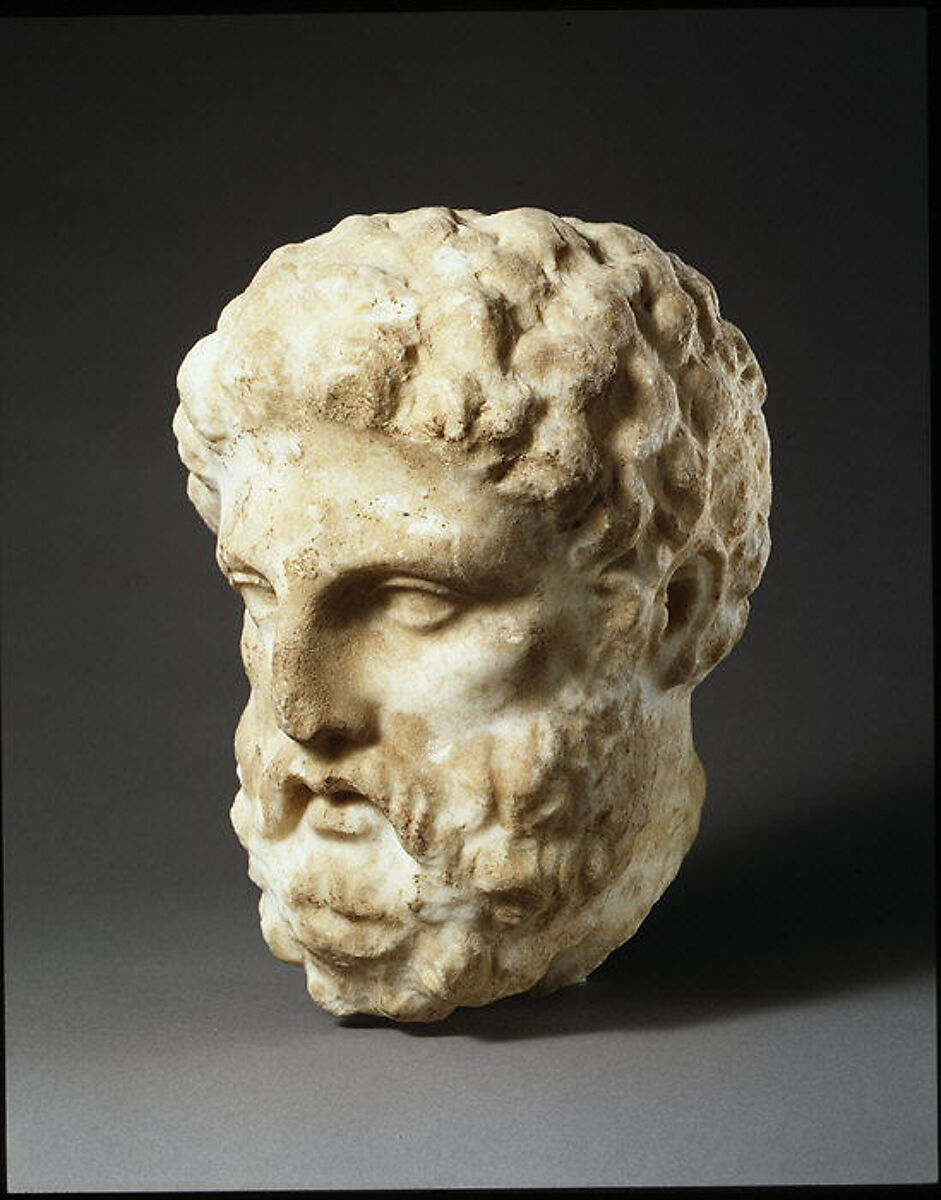 Marble head of a man from a grave stele, Marble, Greek, Attic 