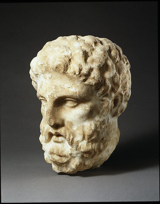 Marble head of a man from a grave stele, Marble, Greek, Attic