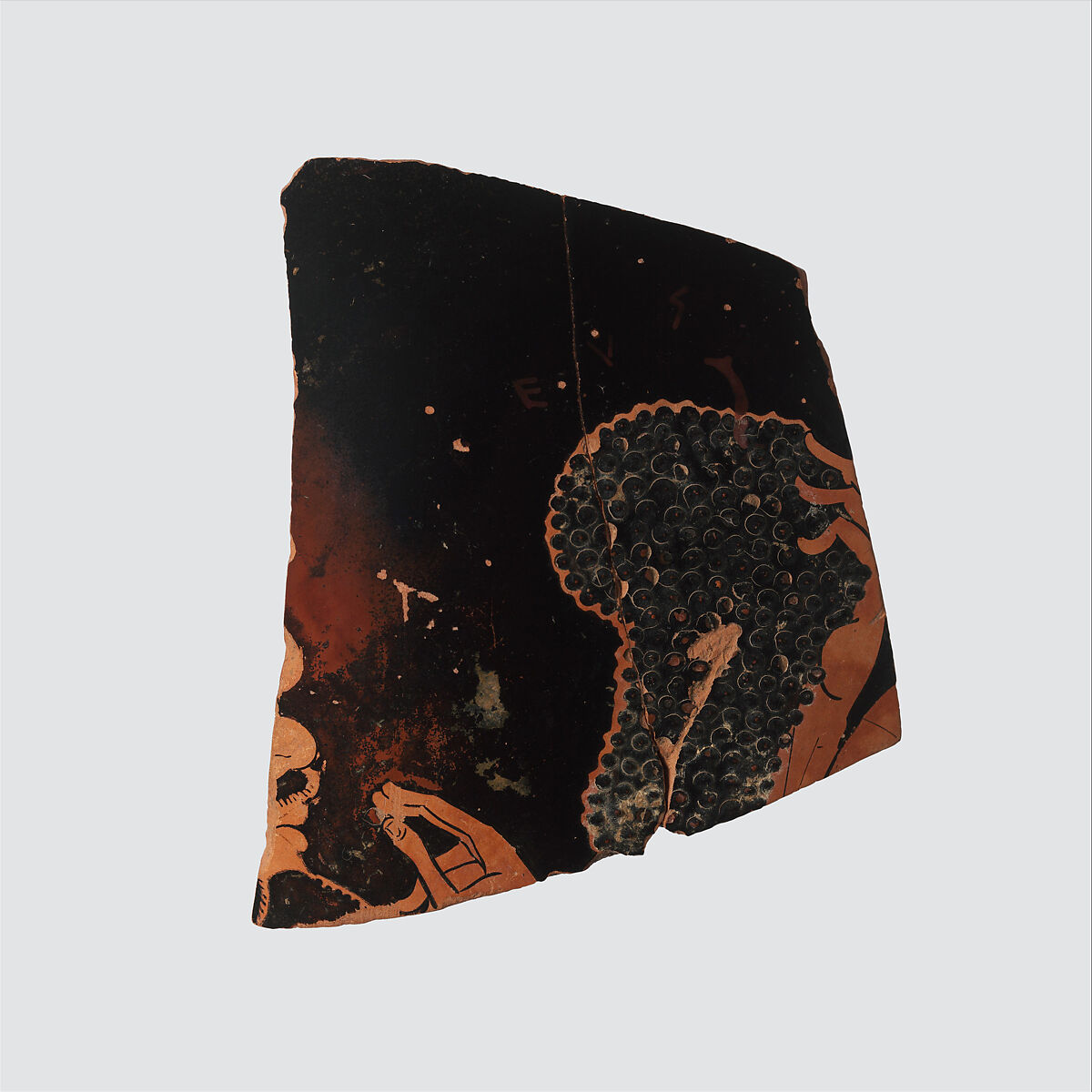 Fragment of a terracotta neck-amphora (jar), Attributed to Euphronios, Terracotta, Greek, Attic 