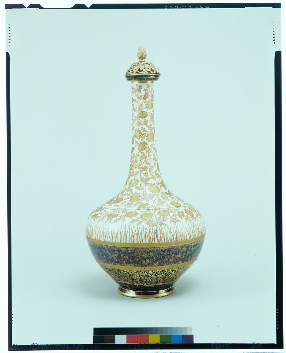 Covered Vase, Probably designed by Edward Lycett (1833–1910), Glazed and gilded earthenware, American