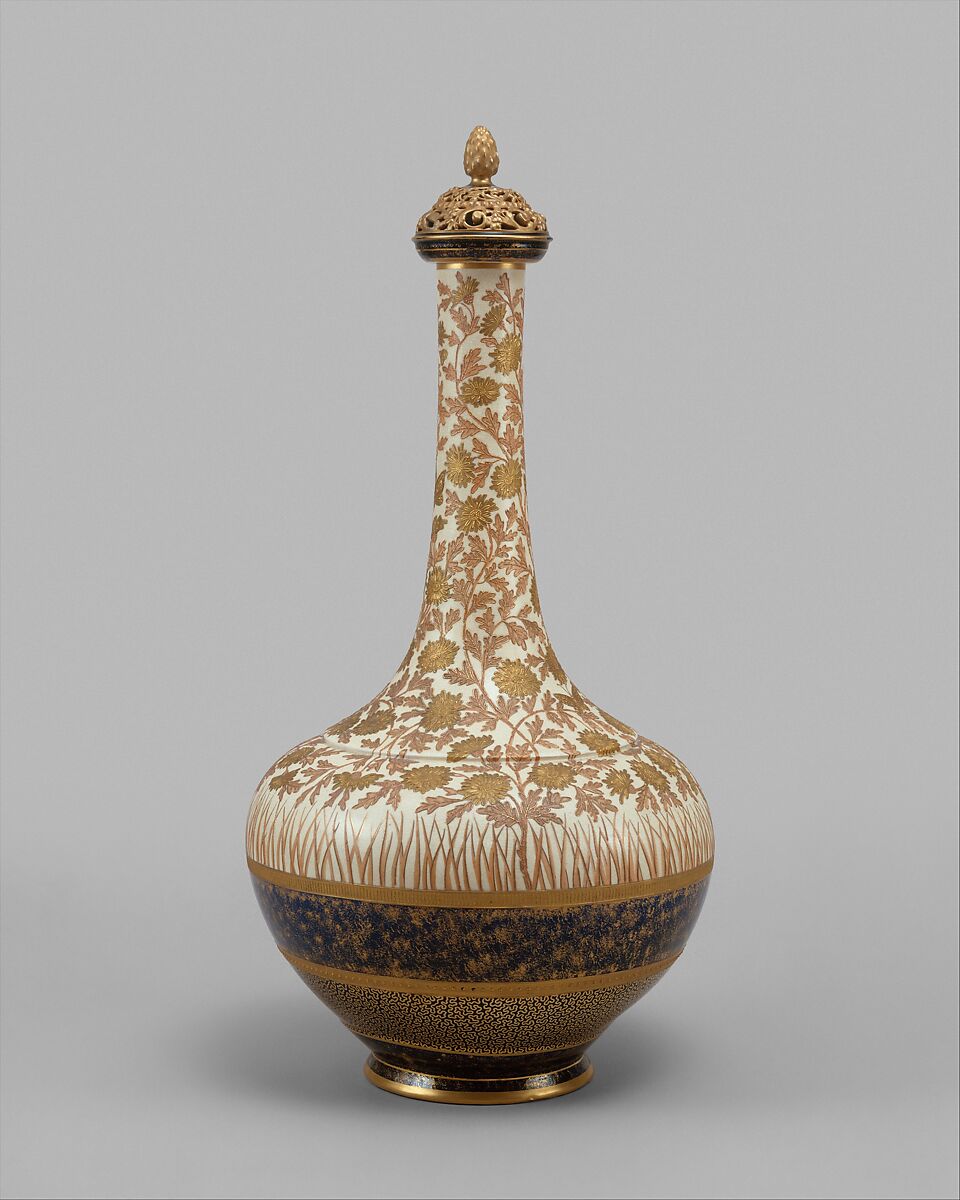 Covered Vase, Probably designed by Edward Lycett (1833–1910), Glazed and gilded earthenware, American 