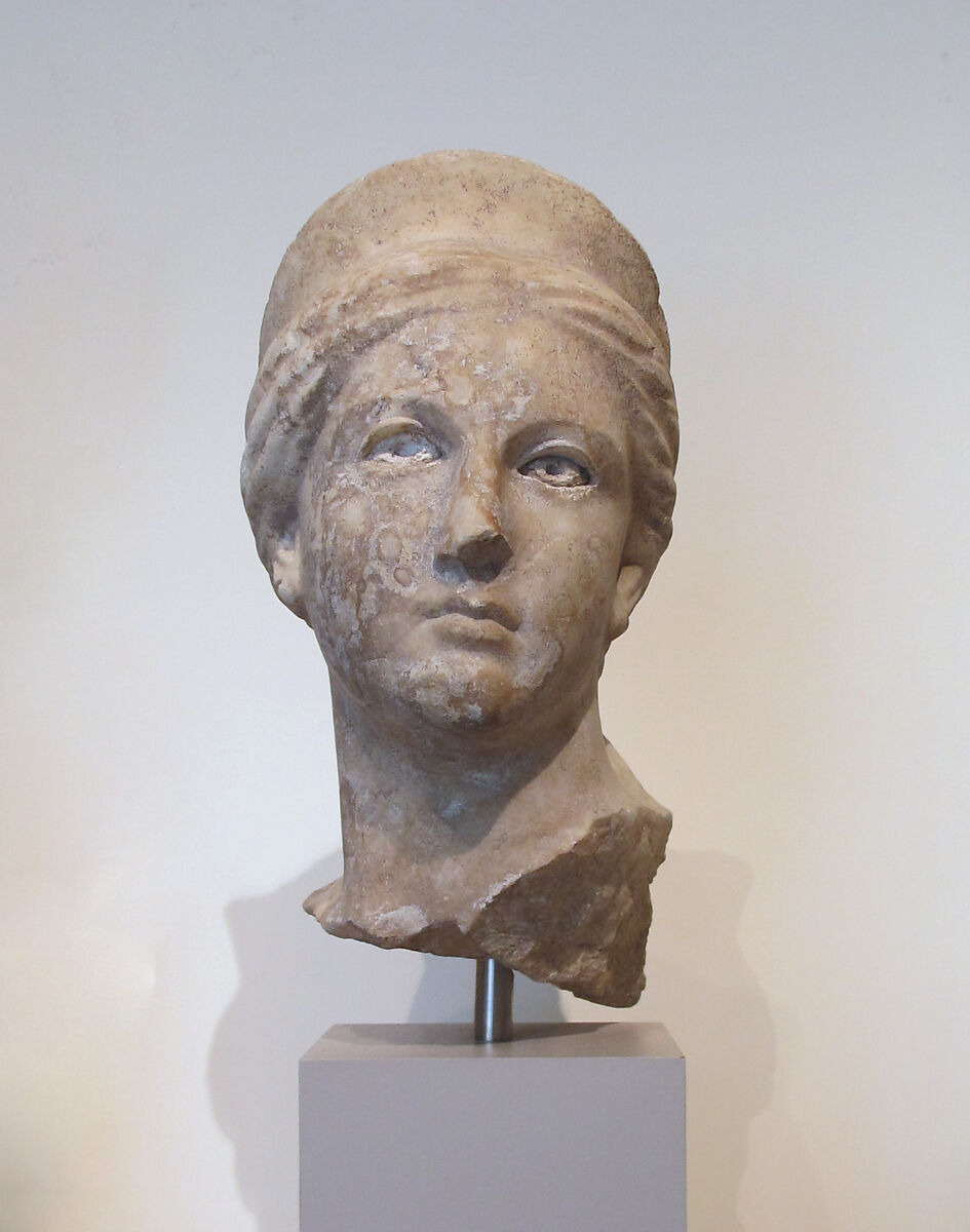 Marble head of a goddess, Marble, Greek
