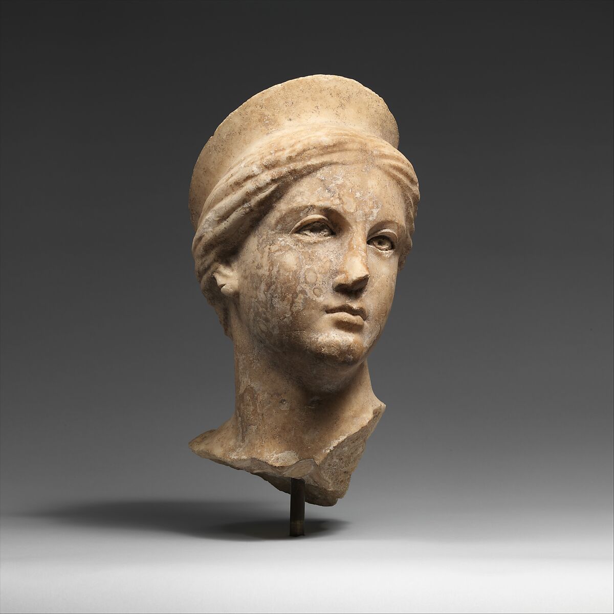 Marble head of a goddess, Marble, Greek