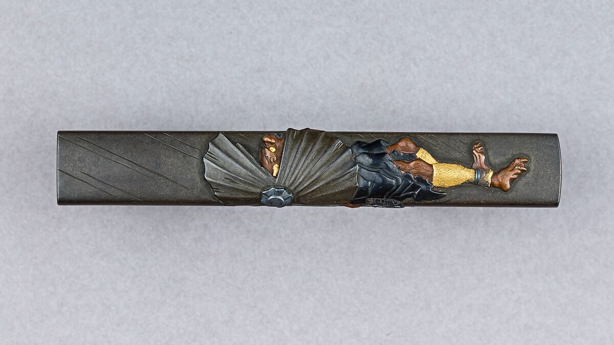 Knife Handle (Kozuka), Akichika Oishi (Japanese, active ca.1850), Copper-silver alloy (shibuichi), copper-gold alloy (shakudō), gold, copper, Japanese 