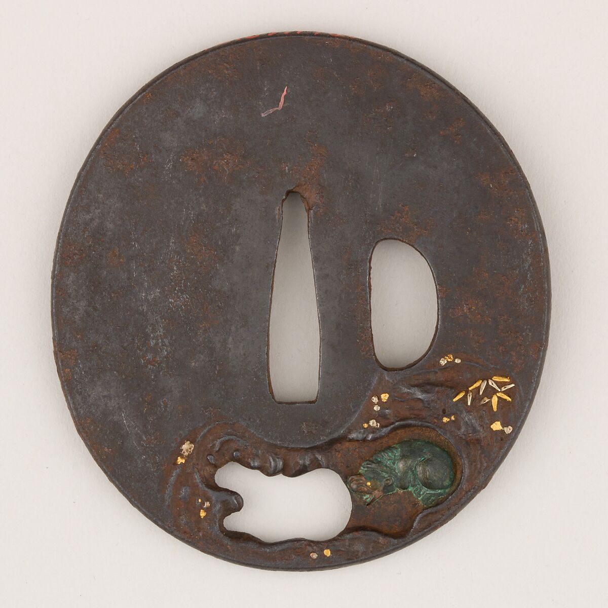 Sword Guard (Tsuba), Iron, copper-gold alloy (shakudō), copper-silver alloy (shibuichi), gold, bronze, copper, Japanese