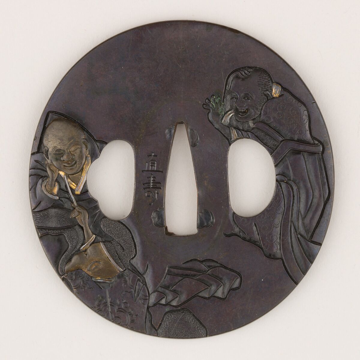 Sword Guard (Tsuba), Copper-gold alloy (shakudō), copper, gold, copper-silver alloy (shibuichi), Japanese