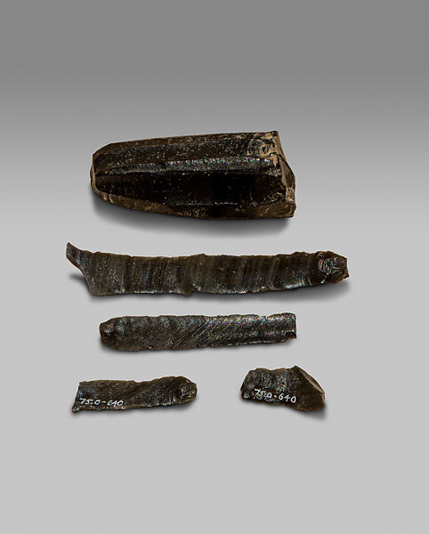 Obsidian core and four blades, Obsidian, Cycladic 