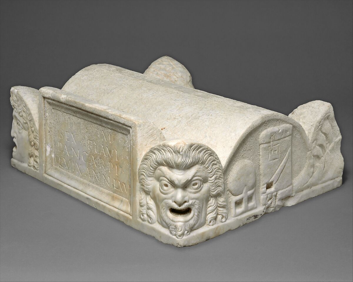 Marble lid of a cinerary chest, Marble, Roman 