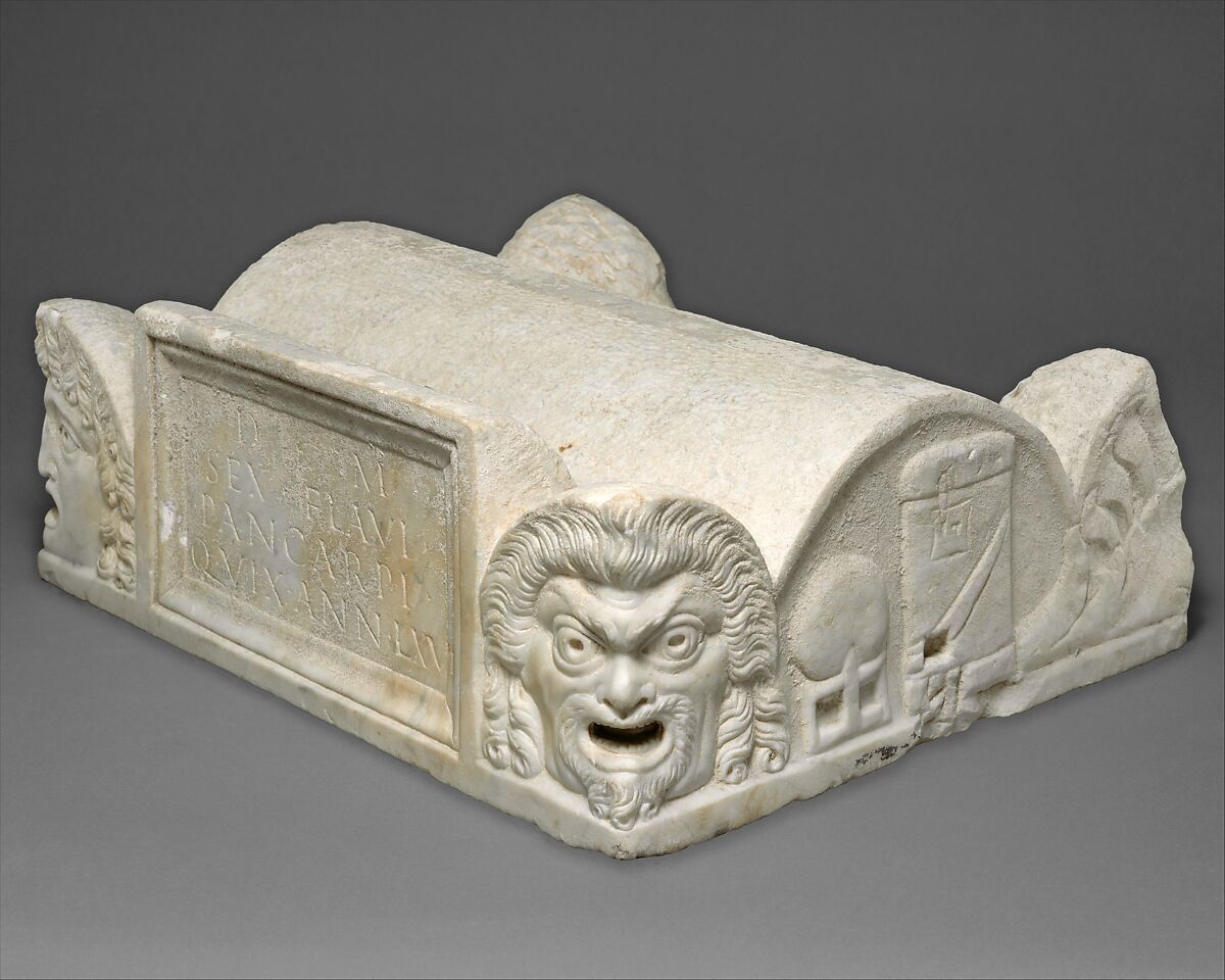 Marble lid of a cinerary chest, Marble, Roman