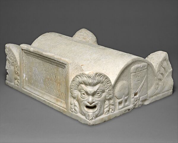 Marble lid of a cinerary chest, Marble, Roman