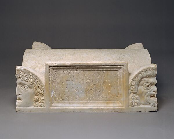 Marble lid of a cinerary chest, Marble, Roman