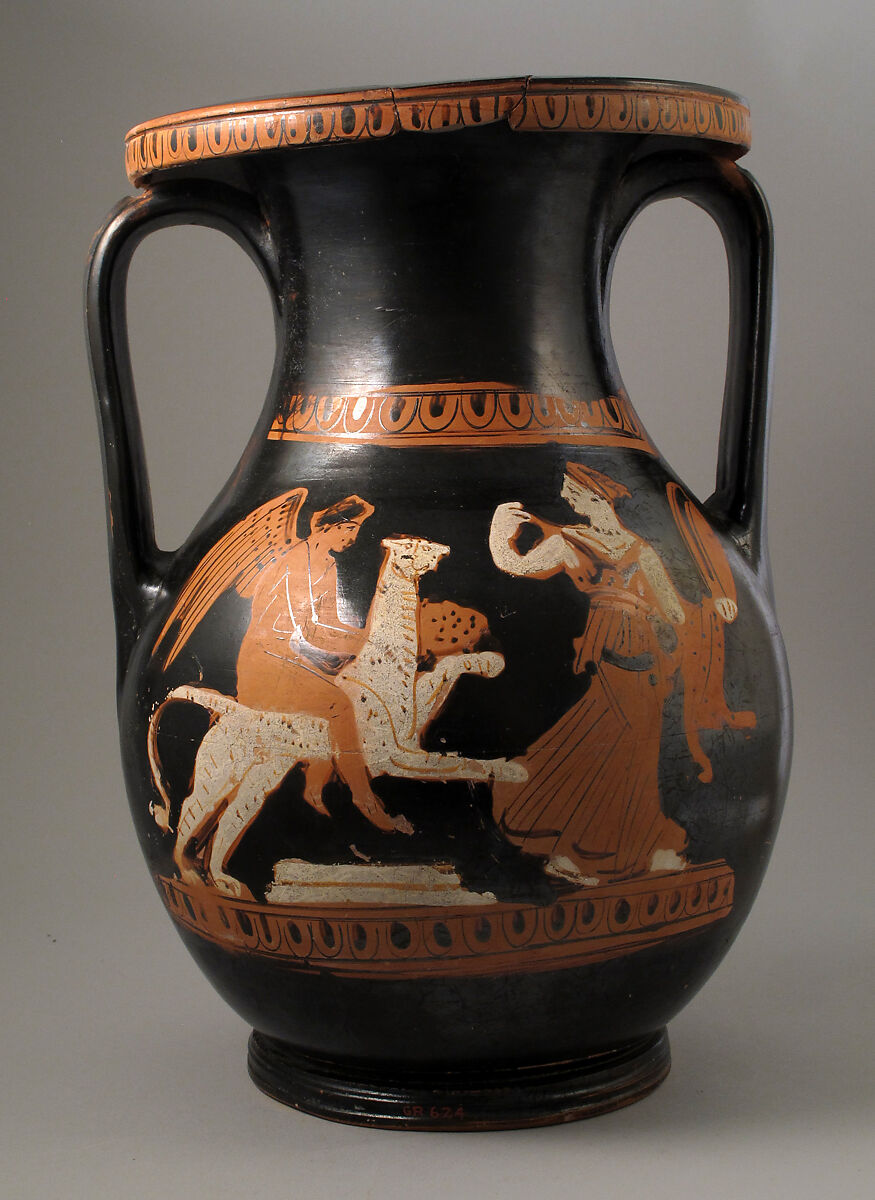 Pelike, Attributed to the Black Thyrsus Painter, Terracotta, Greek, Attic 