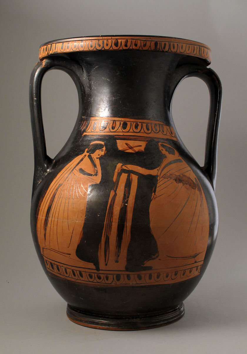 Pelike, Attributed to the Black Thyrsus Painter, Terracotta, Greek, Attic
