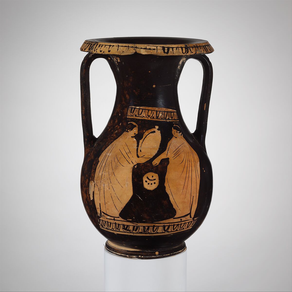 Terracotta pelike (jar), Attributed to Group G, Terracotta, Greek, Attic