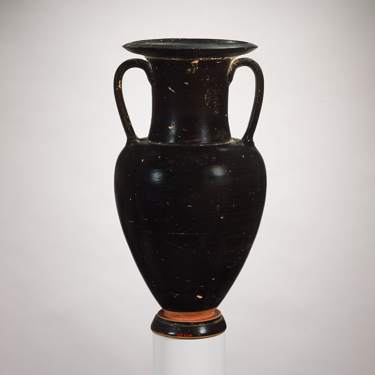 Terracotta neck-amphora (jar), Attributed to the Owl-Pillar Group, Terracotta, Greek, South Italian, Campanian 