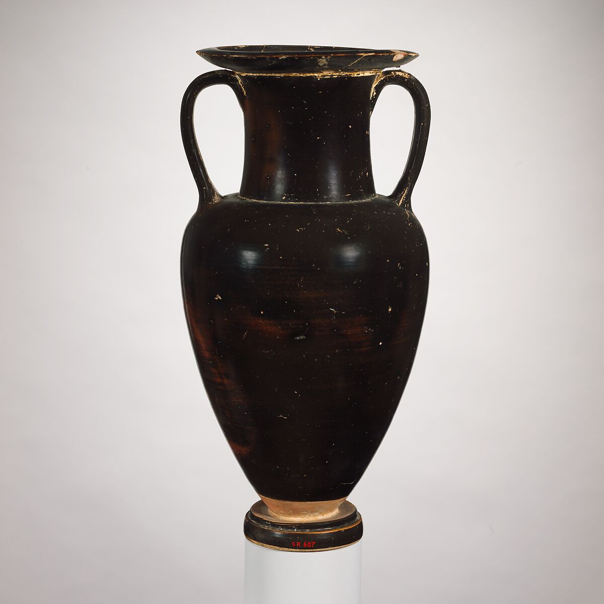 Terracotta neck-amphora (jar), Attributed to the Owl-Pillar Group, Terracotta, Greek, South Italian, Campanian 