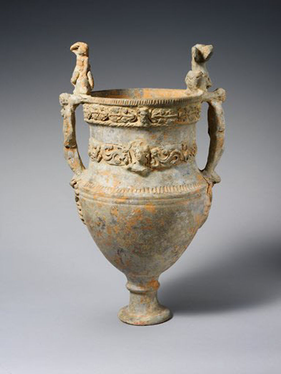 Terracotta volute-krater (bowl for mixing wine and water), Attributed to the Bolsena Group, Terracotta, Etruscan